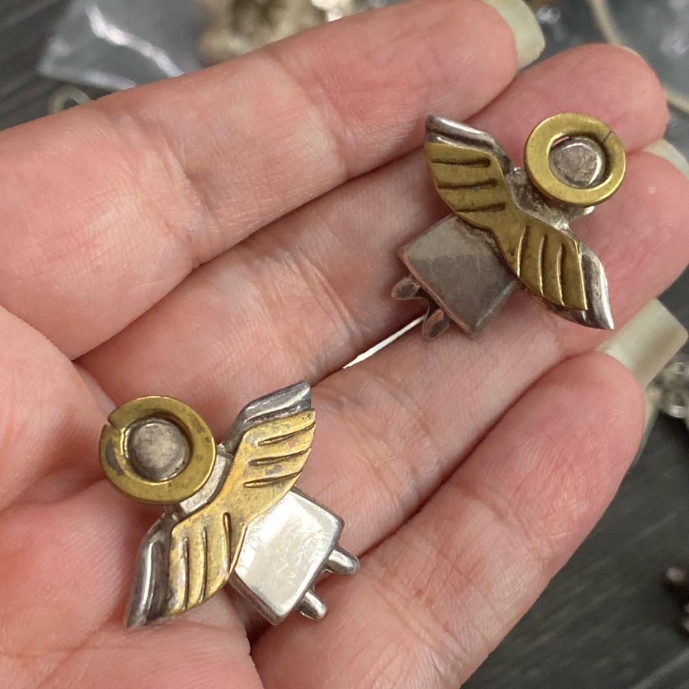 Two-Tone  Angel Wing Stud Earrings stamped 925